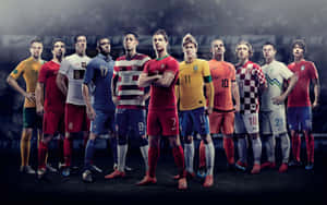 Two Football Players Clashing In The Midfield Wallpaper