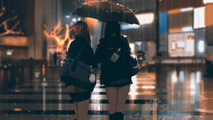 Two Girls Sharing Umbrella Most Beautiful Rain Wallpaper