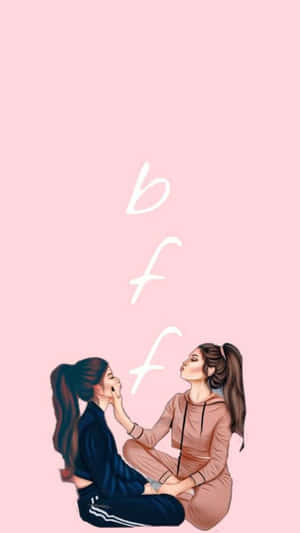 Two Girls Sitting On The Ground With The Words Bff Wallpaper