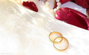 Two Gold Wedding Rings Rose Petals Wallpaper
