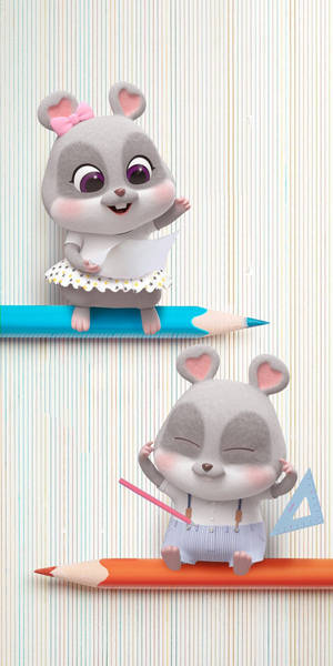 Two Mice On Pencil Cartoon Iphone Wallpaper