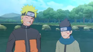 Two Naruto Characters Standing Next To A River Wallpaper