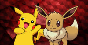 Two Of The Most Beloved Pokemon Characters Snuggling Together- Cute Pikachu And Eevee Wallpaper