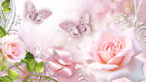 Two Pink Glitter Butterfly Wallpaper