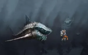 Two Sharks With Man Cool Hd Wallpaper