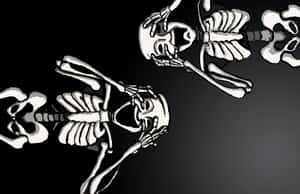 Two Skeletons Are Standing On A Black Background Wallpaper