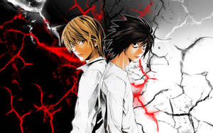 Two Worlds Collide: Light And L From Death Note Face Off Wallpaper