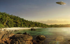 Ufo Over Tropical Island Wallpaper
