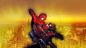 Ultimate Spider-man Swinging High Above The City Wallpaper