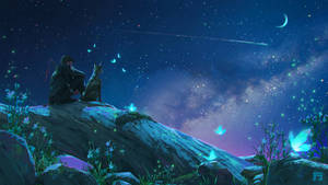Under Night Sky Alone Boy Anime Wallpaper