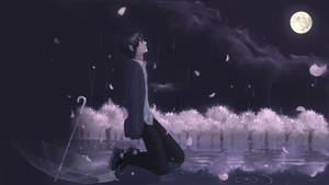 Under The Moon Anime Boy Sad Aesthetic Wallpaper