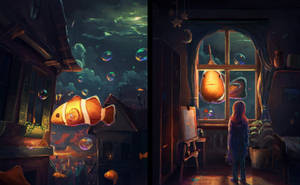 Underwater Room Fantasy Art Wallpaper