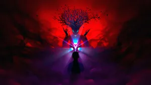 Unique Laptop With Scary Tree Background Wallpaper