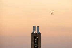 University Of Kansas Campanile With Birds Wallpaper