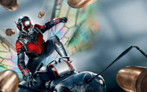 Unstoppable Ant-man Riding A Bullet Mid-air Wallpaper