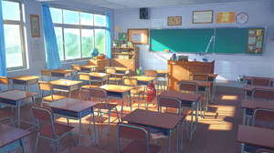 Untidy Anime Classroom Wallpaper