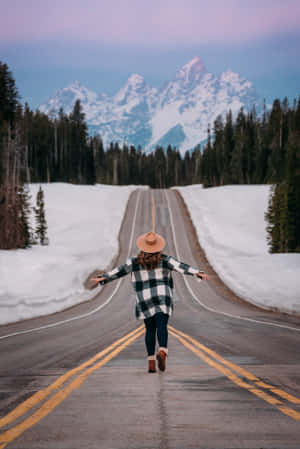 Uphill Snowy Road Tumblr Photography Iphone Wallpaper