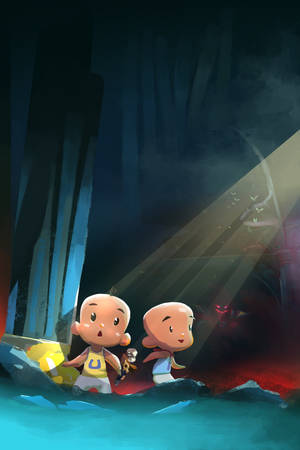 Upin Ipin In A Dark Forest Wallpaper