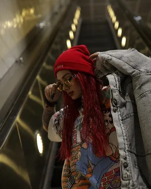Urban_ Red_ Haired_ Artist_ Escalator Wallpaper