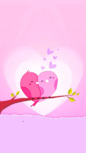 Valentine's Day Phone Kissing Birds Wallpaper