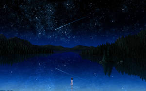 Valley Scenery Anime Night Sky Wallpaper