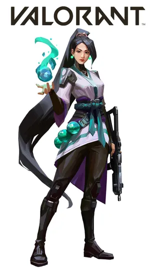 Valorant - A Female Character With A Gun Wallpaper
