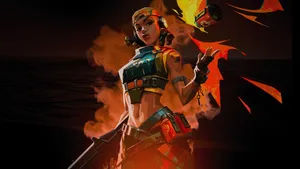 Valorant Computer Raze Smoke Black Background Wallpaper