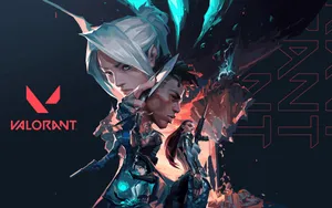 Valorant Logo Character Collage Wallpaper