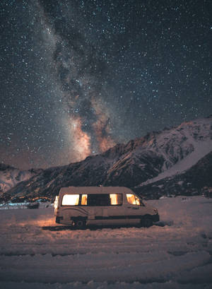 Van, Mountains, Night, Starry Sky, Landscape, Travel Wallpaper