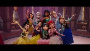 Vanellope Posing With Princesses Ralph Breaks The Internet Wallpaper