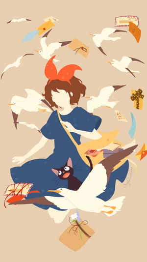 Vector Kikis Delivery Service Studio Ghibli Phone Wallpaper