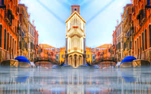 Venetian Canal Symmetry Mirrored Reflection Wallpaper