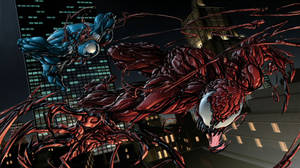 Venom Carnage Fighting In City Wallpaper