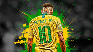 Vibrant 4k Image Of Neymar Jr. With A Splashed Paint Background Wallpaper