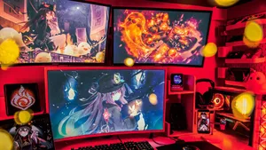 Vibrant_ Anime_ Gaming_ Setup Wallpaper