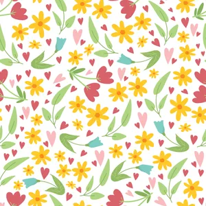 Vibrant Flower Design With Colorful Hearts Wallpaper