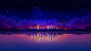 Vibrant Pixel Art Cityscape Wallpaper