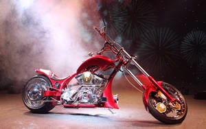 Vibrant Red Chopper Motorcycle Wallpaper
