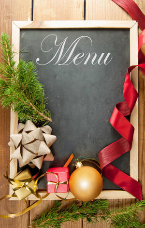 Vibrant Red Ribbon On A Menu -flat Lay Image Wallpaper