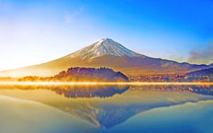 Vibrant View Of Mount Fuji Reflection On Lake Wallpaper