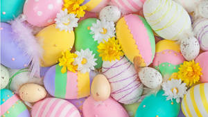 Vibrantly Painted Easter Eggs On A Desktop Wallpaper