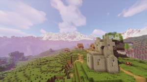 Village Snowy Mountains Beautiful Minecraft Wallpaper