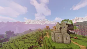 Village Snowy Mountains Beautiful Minecraft Wallpaper