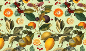 Vintage Citrus Pattern Illustration Wallpaper