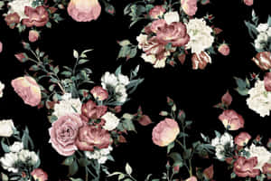 Vintage Flower On Black Background Wallpaper