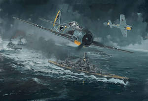 - Vintage German Ww2 Aircraft Soaring Over Sea Vessels Wallpaper