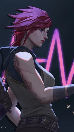 Violet Arcane Fanart Drawing Neon Lights Wallpaper