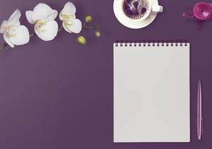 Violet Desk Blogging Backdrop Wallpaper