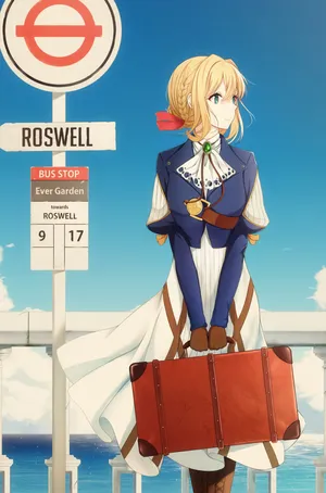 Violet Evergarden At Bus Stop Wallpaper
