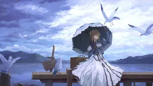 Violet Evergarden With Seagulls Wallpaper